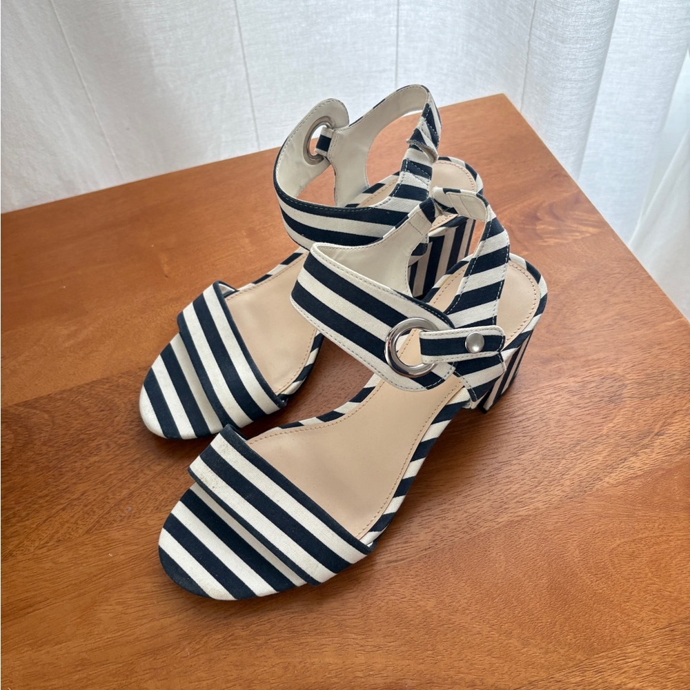 Barre 3 Birdie City navy and white stripe Block-Heel Sandals size 7